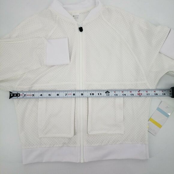 Zella Girl White Jacket Athletic Batwing Full Zip 10 12 Gym Perforated New - Picture 11 of 12